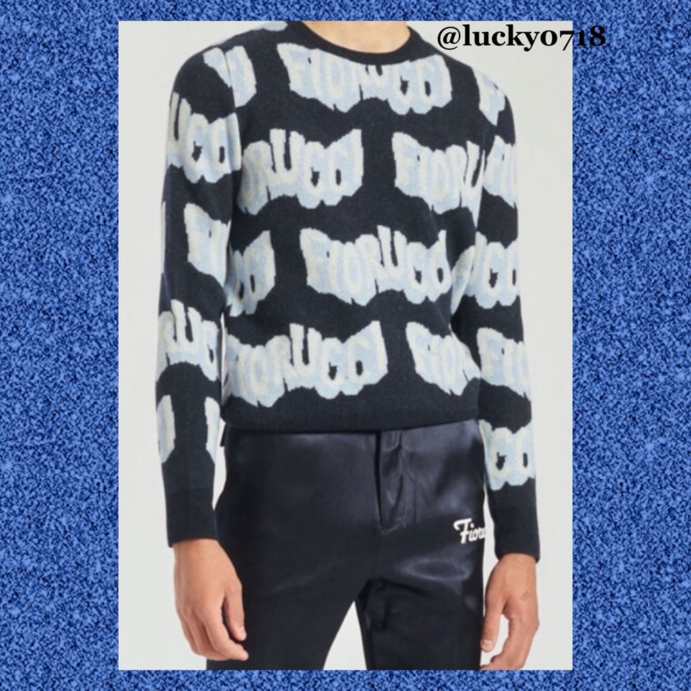 Fiorucci EUC Navy Wavy Logo Cashmere/Wool Sweater Sz M